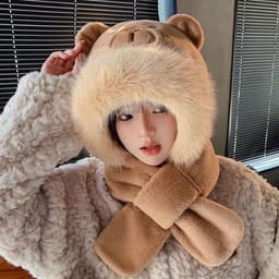 Mũ Lông Cừu 2in1 Capybara Kèm Khăn Quàng Cổ Đáng Yêu, Giữ Ấm Cùng Cánh Thiên Thần Phát Sáng Cho Bé Trang Trí Công Chúa 4