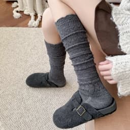 Tất bê len retro dày ấm áp thời trang thu đông, phù hợp với boots cao cổ. 3