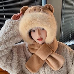 Mũ Lông Cừu 2in1 Capybara Kèm Khăn Quàng Cổ Đáng Yêu, Giữ Ấm Cùng Cánh Thiên Thần Phát Sáng Cho Bé Trang Trí Công Chúa 5
