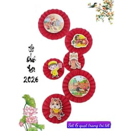 ( FREE SHIP) Sét 6 quạt giấy đỏ trang trí tết 2026, decor nhà cửa trường học tết nguyên đán 3