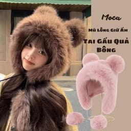 MOCA - Mũ Lông Giữ Ấm Tai Gấu Quả Bông Trùm Đầu Dễ Thương. Thời Trang Thu Đông Phong Cách Hàn Quốc (ML5) 1