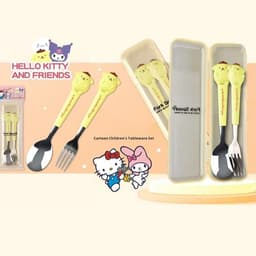 Hộp Sét 2 Thìa Dĩa Kuromi, Medley, Hello Kitty, Hot Hít Dễ Thương Cán Nhựa Chống Nóng Thìa Inox Cao Cấp Tiện Lợi Cho Bé 5