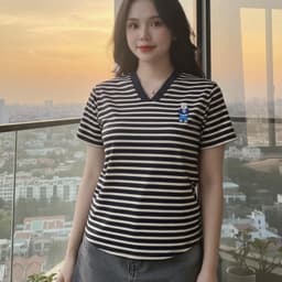 Áo Thun Nữ Cổ Tim Bigsize LIMO Áo Tay Ngắn Kẻ Sọc Đẹp Chất Thun Cotton Mềm Mịn Dễ Thương MS496 2