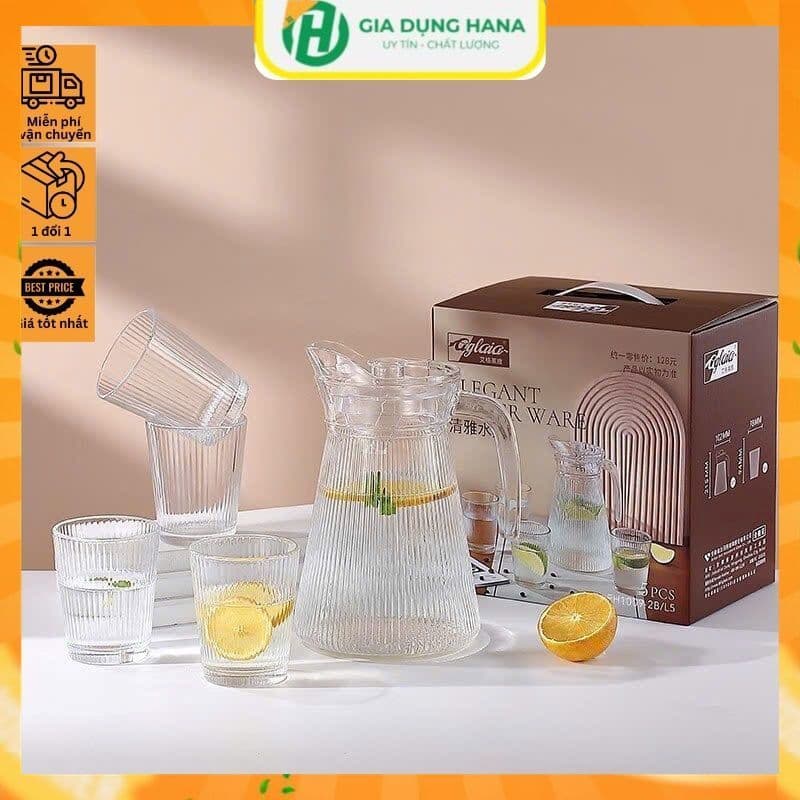 Bộ bình 6 ly thuỷ tinh  cao cấp, bộ bình 6 ly thuỷ tinh rẻ đẹp