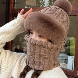 Mũ Len Lông Cừu Trùm Đầu Chống Gió Kèm Khăn Quàng Cổ 3in1 Siêu Ấm Áp. Mũ Chùm Đầu 3in1 Kèm Khẩu Trang Mẫu vặn thừng 4