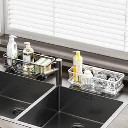 Kệ Để bồn rửa chén nhà bếp, Giá Đỡ bồn bát nhựa PET có khay thoát nước, Kệ để đồ rửa chén Tiện Dụng 3