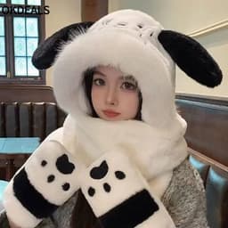 Mũ Nhung Lông Cừu Mềm & Bịt Tai Hoạt Hình Ấm Áp, Thiết Kế Tai Bóp Đáng Yêu Vui Nhộn 2