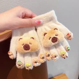 Găng tay cả bàn gắn charm , hình cappybara ,giữ ấm mùa đông cho bé từ 2 đến 10 tuổi 9