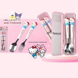 Hộp Sét 2 Thìa Dĩa Kuromi, Medley, Hello Kitty, Hot Hít Dễ Thương Cán Nhựa Chống Nóng Thìa Inox Cao Cấp Tiện Lợi Cho Bé 7