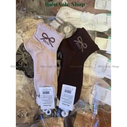 Set 10 đôi Tất cổ cao nữ họa tiết Nơ To Vớ cổ cao hình Nơ phong cách tông màu nâu chất đẹp co giãn tốt mẫu mới 2025 4