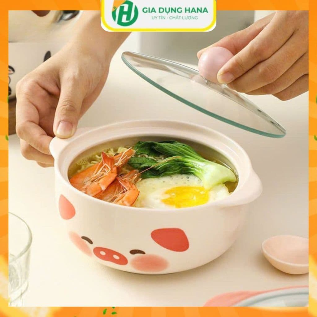 Tô Ăn Mì Gốm Sứ Họa Tiết Heo Hồng