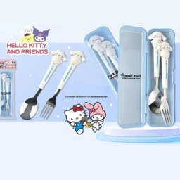Hộp Sét 2 Thìa Dĩa Kuromi, Medley, Hello Kitty, Hot Hít Dễ Thương Cán Nhựa Chống Nóng Thìa Inox Cao Cấp Tiện Lợi Cho Bé 6