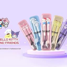 Hộp Sét 2 Thìa Dĩa Kuromi, Medley, Hello Kitty, Hot Hít Dễ Thương Cán Nhựa Chống Nóng Thìa Inox Cao Cấp Tiện Lợi Cho Bé 2