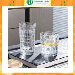 Cốc thủy tinh, ly trụ ống họa tiết kẻ ô, cốc dày dặn, trong veo, sáng bóng 2 size 1