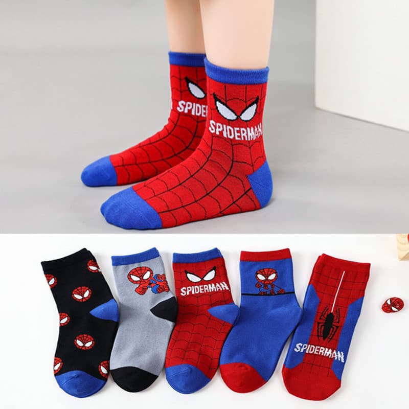 Set 10 đôi tất cotton cổ cao siêu nhân nhện bé trai , gái sợi bông mềm mại thoáng khi khử mùi dành cho bé từ 1-12 tuổi
