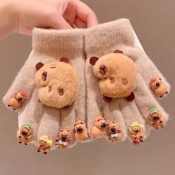 Găng tay cả bàn gắn charm , hình cappybara ,giữ ấm mùa đông cho bé từ 2 đến 10 tuổi 6