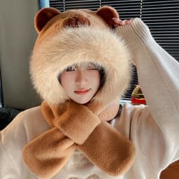 Mũ Lông Cừu 2in1 Capybara Kèm Khăn Quàng Cổ Đáng Yêu, Giữ Ấm Cùng Cánh Thiên Thần Phát Sáng Cho Bé Trang Trí Công Chúa 2