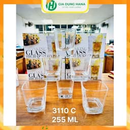 Bộ 6 Cốc Thủy Tinh đáy vuông lùn, Dung tích 255ml 1