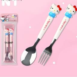 Hộp Sét 2 Thìa Dĩa Kuromi, Medley, Hello Kitty, Hot Hít Dễ Thương Cán Nhựa Chống Nóng Thìa Inox Cao Cấp Tiện Lợi Cho Bé 8