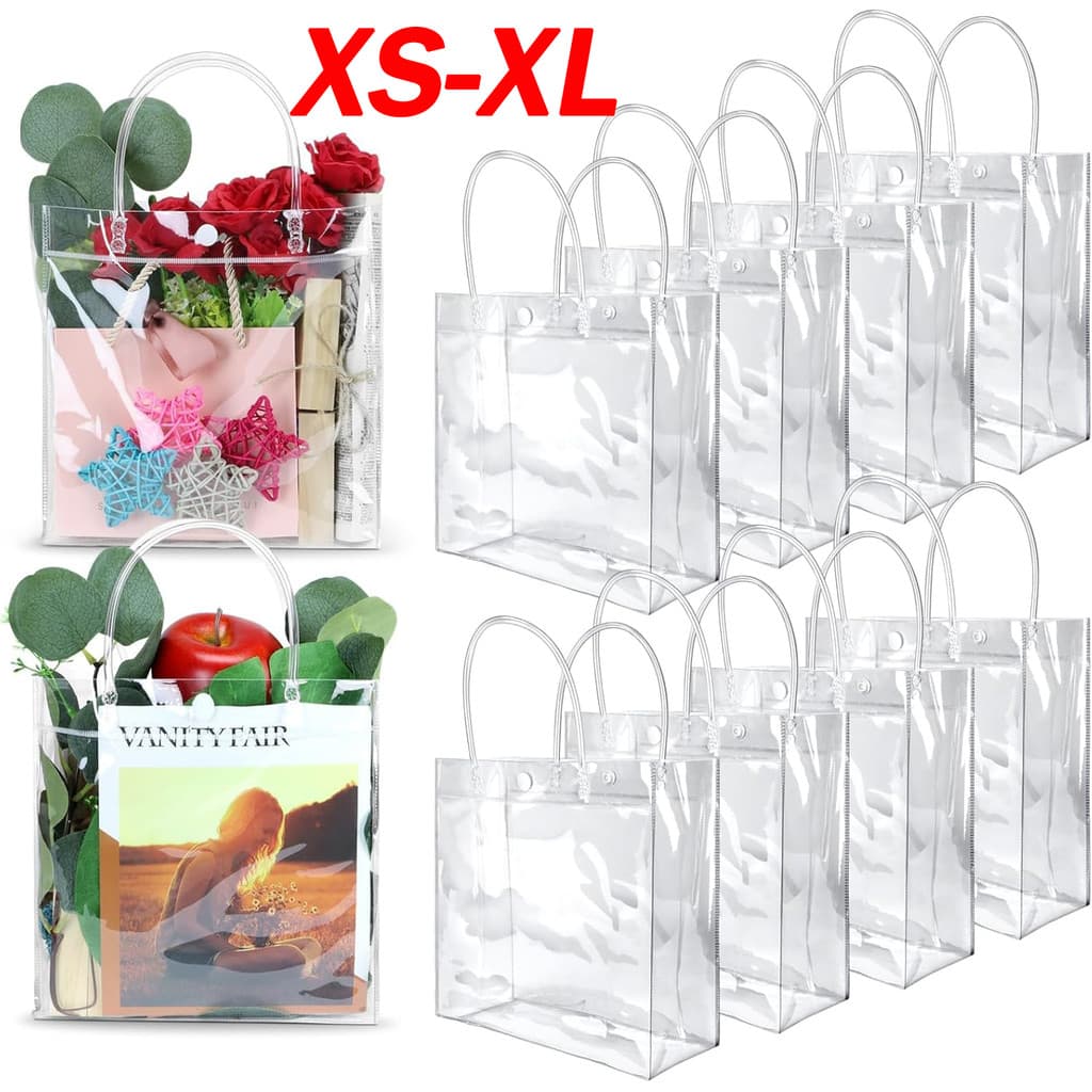 Túi quà tặng bằng nhựa trong suốt nhiều kích thước có tay cầm / Túi đóng gói Tote quà tặng PVC mềm