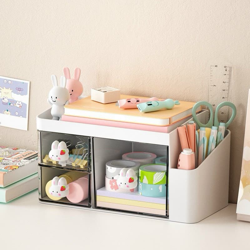 Kệ đựng đồ dùng học tập học sinh kèm họa tiết dễ thương, nhiều ngăn để bàn ngăn nắp gọn gàng