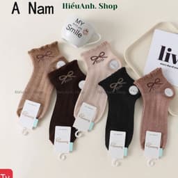 Set 10 đôi Tất cổ cao nữ họa tiết Nơ To Vớ cổ cao hình Nơ phong cách tông màu nâu chất đẹp co giãn tốt mẫu mới 2025 1