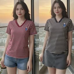Áo Thun Nữ Cổ Tim Bigsize LIMO Áo Tay Ngắn Kẻ Sọc Đẹp Chất Thun Cotton Mềm Mịn Dễ Thương MS496 7