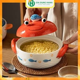 Tô ăn mì, bát sứ úp mì hình Cua Mực có nắp sứ là giá đỡ điện thoại tiện lợi 1