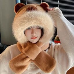 Mũ Lông Cừu 2in1 Capybara Kèm Khăn Quàng Cổ Đáng Yêu, Giữ Ấm Cùng Cánh Thiên Thần Phát Sáng Cho Bé Trang Trí Công Chúa 6