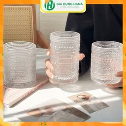 Ly thủy tinh trụ tròn hoạ tiết chấm bi, uống trà,cafe,đá xay,nước ép mã 311ZD dung  tích 300 -380 ml 1