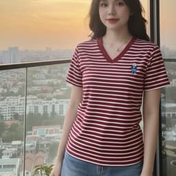 Áo Thun Nữ Cổ Tim Bigsize LIMO Áo Tay Ngắn Kẻ Sọc Đẹp Chất Thun Cotton Mềm Mịn Dễ Thương MS496 4