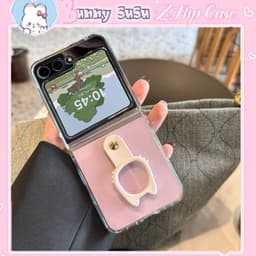 [CÓ SẴN] Ốp ZFLIP 7 - Z FLIP 6 - Z FLIP5 - FLIP4 5G trong suốt nhựa cứng viền nút kèm móc ring giữa hình mèo dễ thương 1