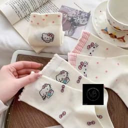 Set 5 Đôi Tất/ Vớ Hoạ Tiết Mèo Hello Kitty Hồng Cổ Cao Phong Cách Hàn Co Giãn Dễ Thương VINBEO 3