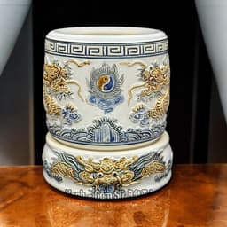 Bát Hương Gốm Sứ men trắng đắp nổi RỒNG VIỆT - Lư Hương Thờ Cúng gốm sứ Bát Tràng cao cấp 4