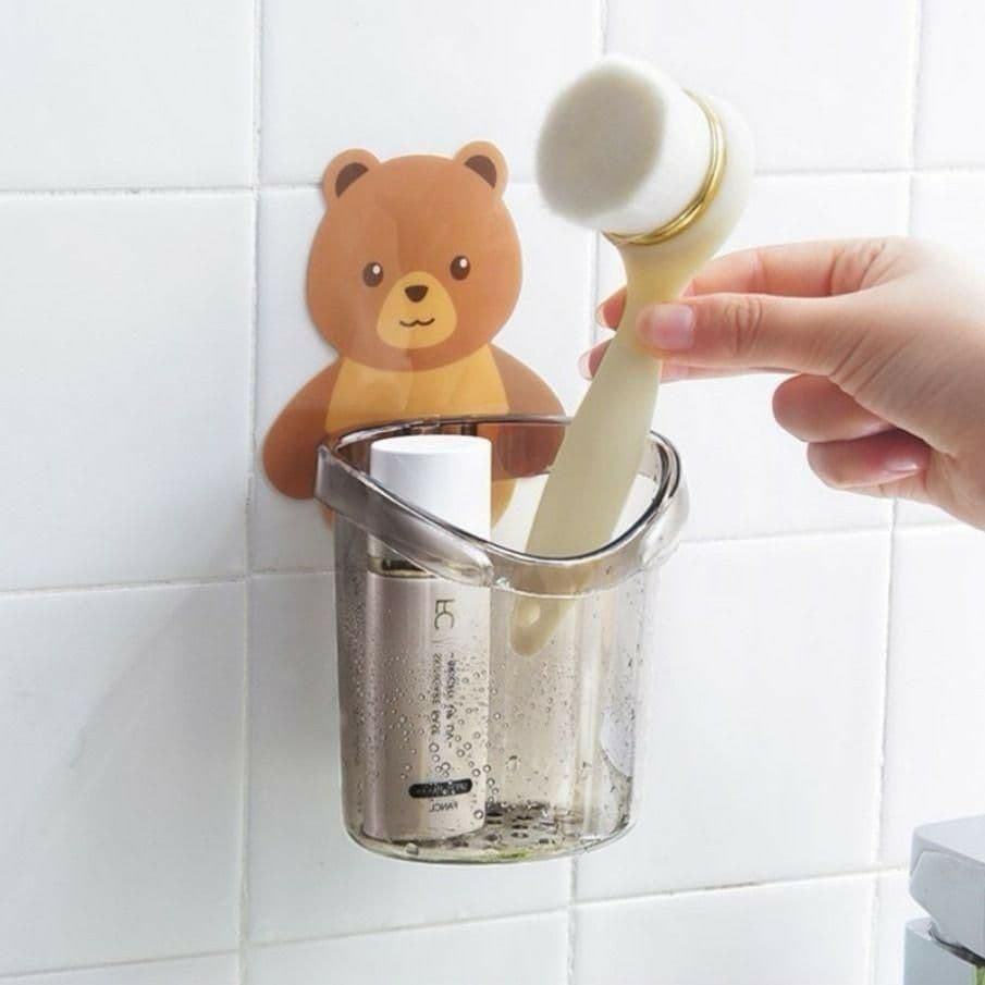 Cốc Đựng Bàn Chải, Kem Đánh Răng Hình Gấu Cute Dính Tường VINBEO