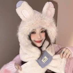 Mũ lông cừu nữ ''' Tai Thỏ'''🍀FREESHIP🍀 Nón len trùm đầu mùa đông kèm khăn quàng cổ giữ ấm thời trang 7