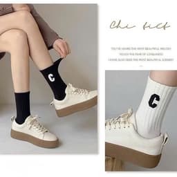 10 Đôi Tất Cổ Cao Nữ Họa Tiết Chữ C,Vỡ Cổ Cao Họa Tiết Chữ C Vải Cotton Mềm Mịn, co giãn thoáng khí VINBEO 3