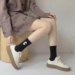 10 Đôi Tất Cổ Cao Nữ Họa Tiết Chữ C,Vỡ Cổ Cao Họa Tiết Chữ C Vải Cotton Mềm Mịn, co giãn thoáng khí VINBEO 6