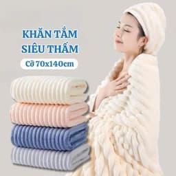 Khăn Tắm Kèm Khăn Trùm Đầu Siêu Thấm Hút Nước loại lớn 70x140cm Chất Liệu Cotton Cao Cấp 1