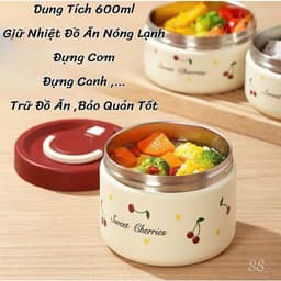 Hộp đựnġ Cơm Giữ Nhiệt, Hộp Cơm Văn Phòng Lõi inox Cherry, An Toàn Cho Mẹ Bầu & Bé Quay Lò Vi Sóng Nắp Chống Tràn 1