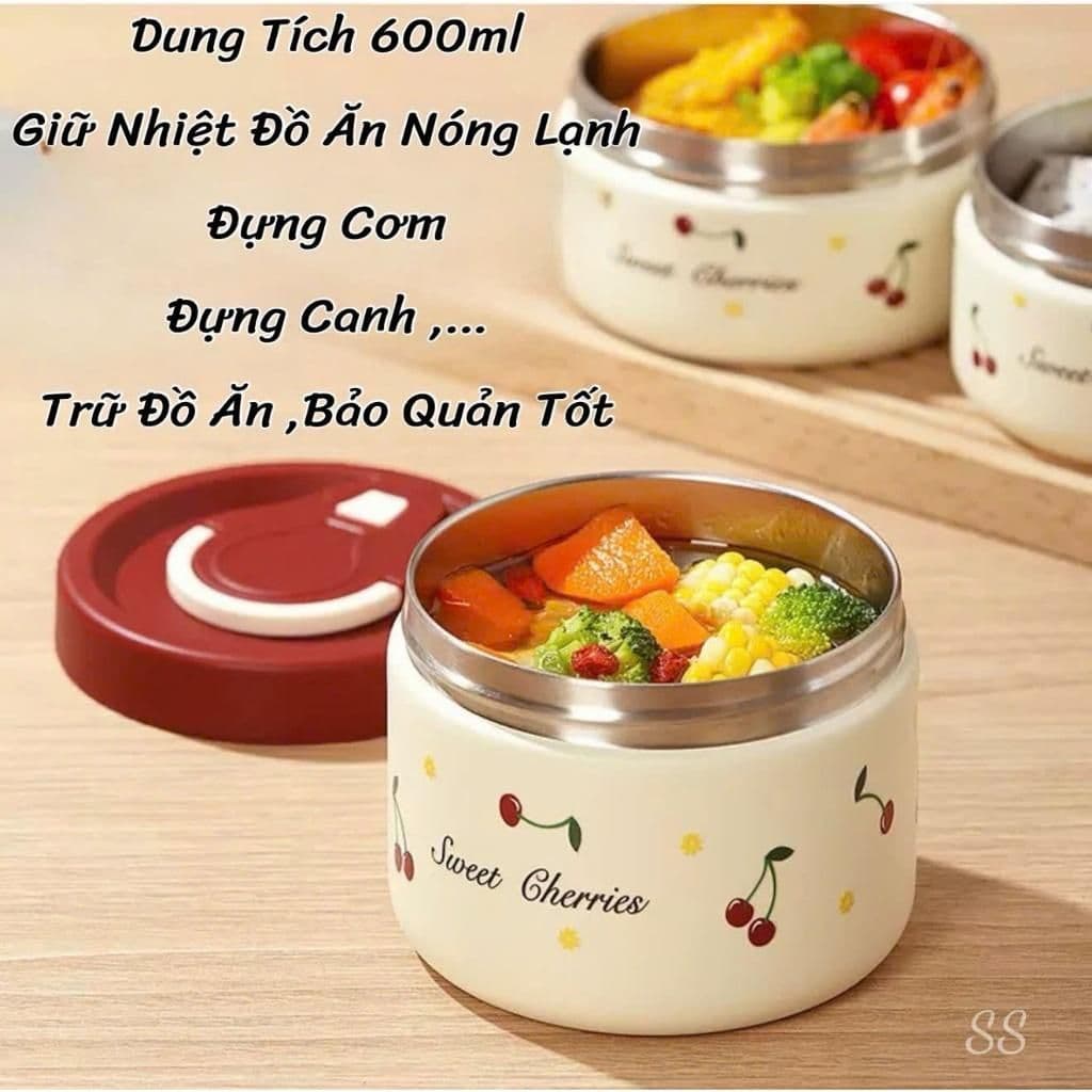 Hộp đựnġ Cơm Giữ Nhiệt, Hộp Cơm Văn Phòng Lõi inox Cherry, An Toàn Cho Mẹ Bầu & Bé Quay Lò Vi Sóng Nắp Chống Tràn