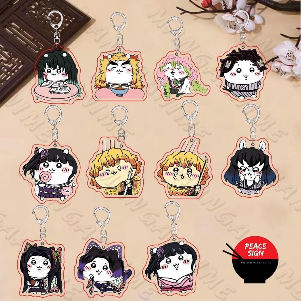 (mua 1 tặng 1) (CHIIKAWA) Móc khóa KIMETSU NO YAIBA keyring mica acrylic in hình anime chibi dễ thương