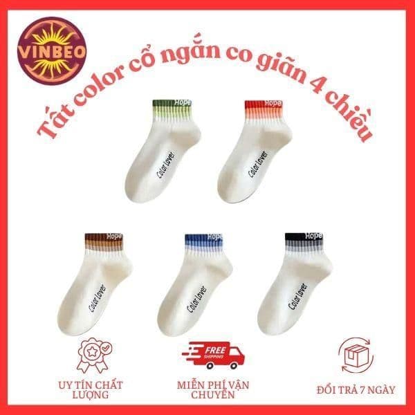 Vinbeo SET 10 Đôi Tất Cổ Ngắn Phối Màu Cotton Co Giãn 4 Chiều Thấm Hút Mồ Hôi Tối Đa Cho Nam Nữ tatnu tatnam VINBEO