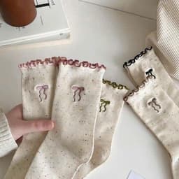 Sét 10 Đôi Tất Nữ Ren Nơ Chấm Sợi Tất Cotton Nguyên Chất Nhật Bản Dễ Thương 2