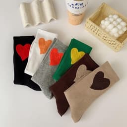 Set 6 Tất Vớ Gân Trái Tim🍀FREESHIP🍀Tất nữ cổ cao vớ nữ cổ cao vải cotton co dãn tốt VINBEO 3