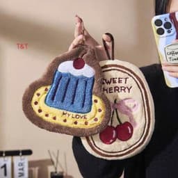 Khăn lau tay vải nhung hình bánh ngọt và cherry dễ thương mềm mịn, thấm hút nhanh VINBEO 2