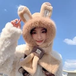 Mũ lông cừu nữ ''' Tai Thỏ'''🍀FREESHIP🍀 Nón len trùm đầu mùa đông kèm khăn quàng cổ giữ ấm thời trang 6