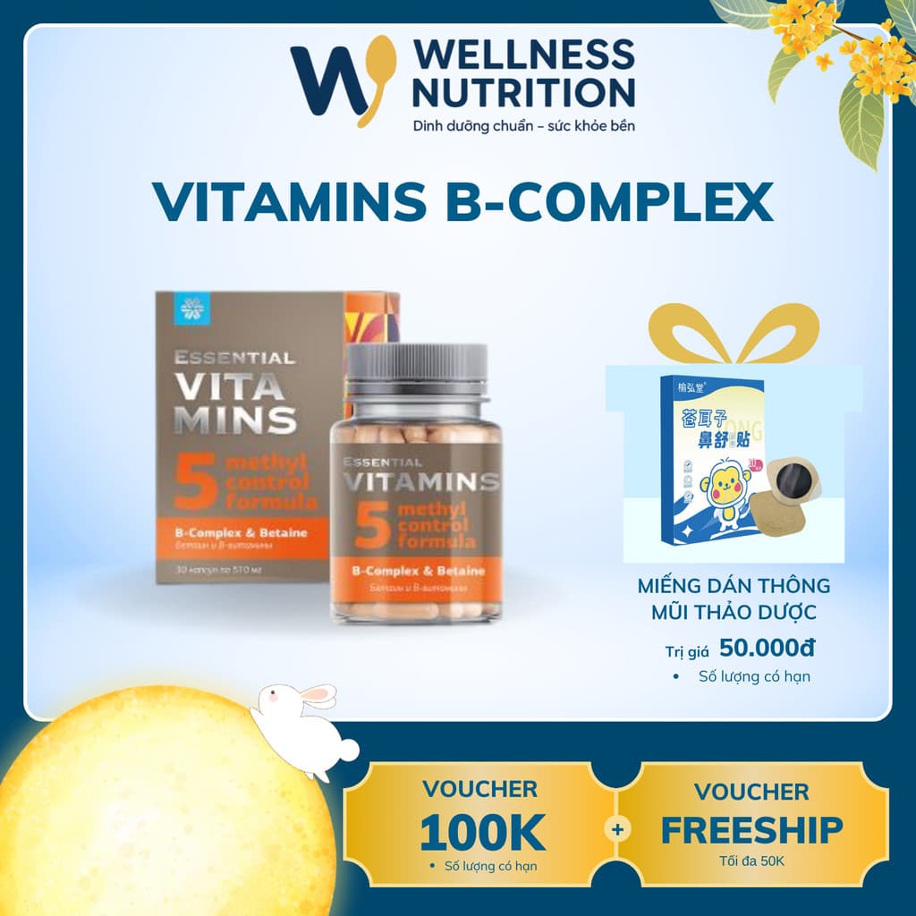 [Hỗ trợ tim mạch] Thực phẩm bảo vệ sức khỏe  Essential Vitamin 5 - Vitamins B-complex & Betaine – 30 viên – Date T3/2023