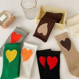 Set 6 Tất Vớ Gân Trái Tim🍀FREESHIP🍀Tất nữ cổ cao vớ nữ cổ cao vải cotton co dãn tốt VINBEO 4