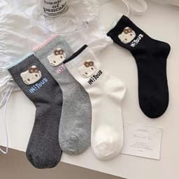 Set 10 Đôi Tất/ Vớ Hoạ Tiết Mèo Hello Kitty Viền Màu Cổ Cao Phong Cách Dễ Thương VINBEO 8